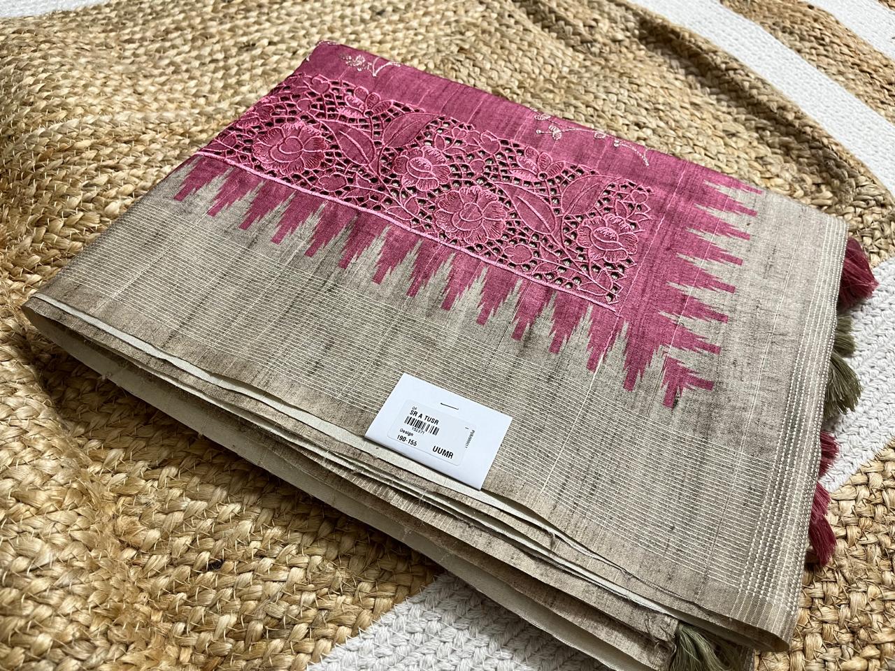 Pink Saree with Beige Embroidery