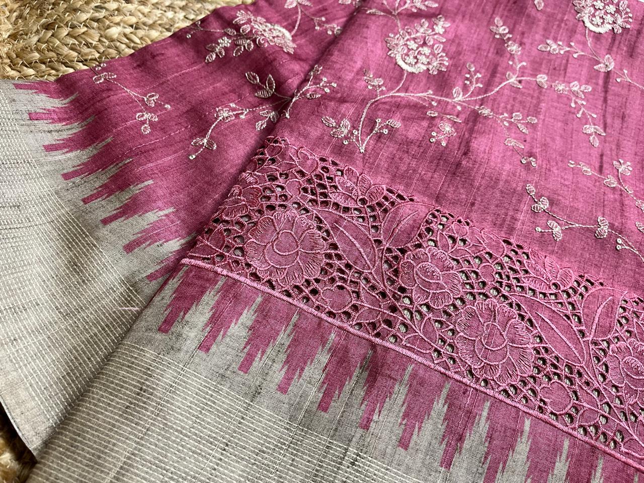 Pink Saree with Beige Embroidery