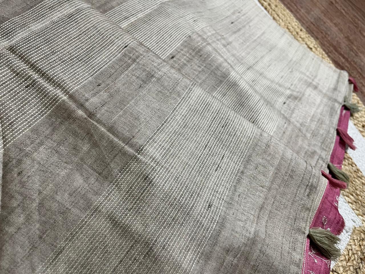 Pink Saree with Beige Embroidery
