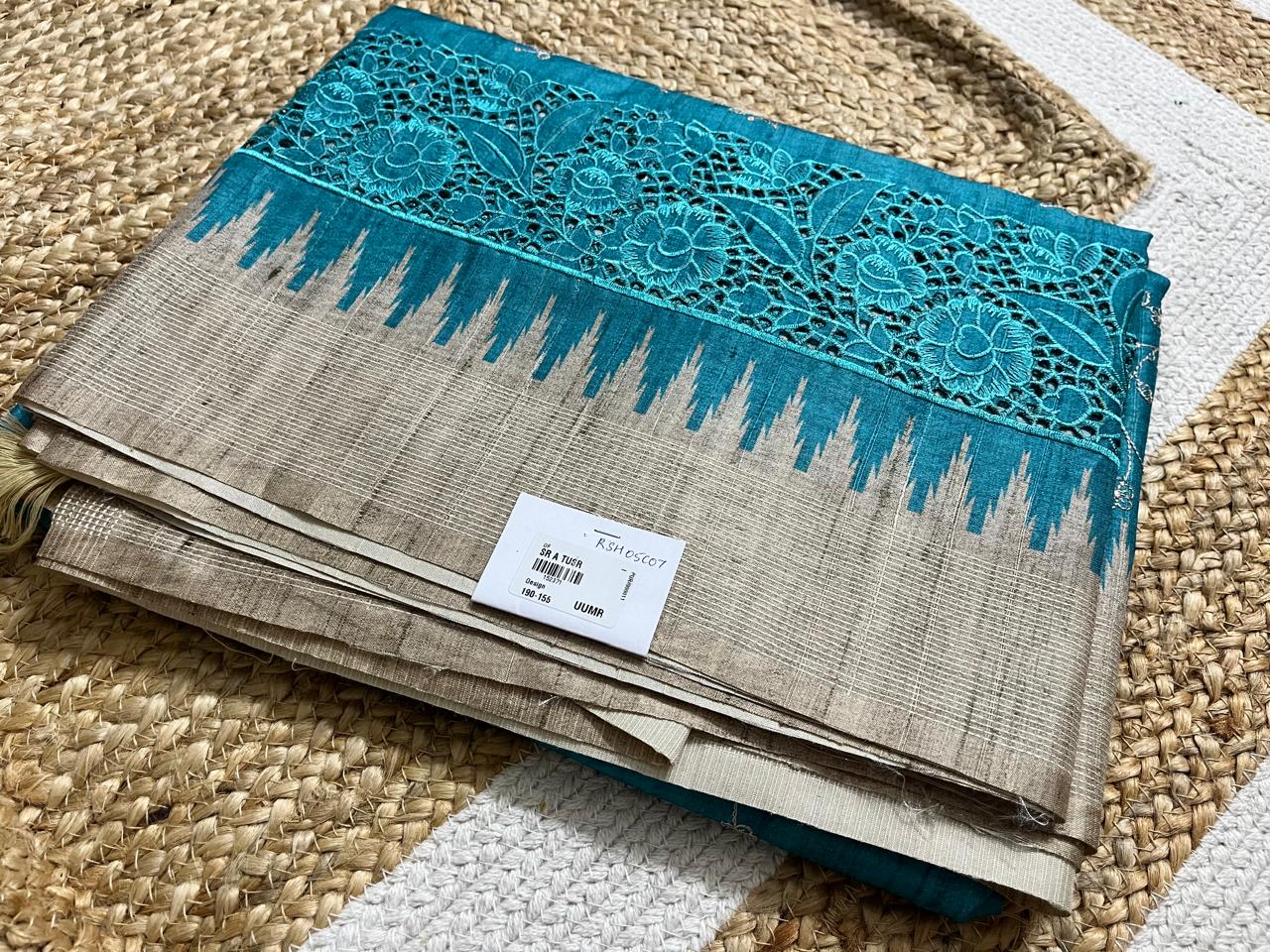 Sky Blue Saree with Beige Embroidery