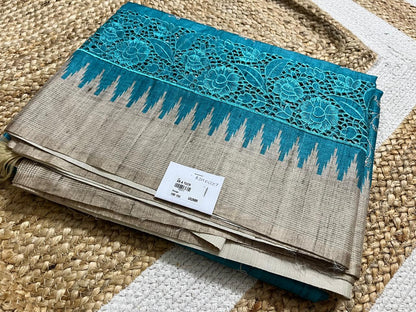Sky Blue Saree with Beige Embroidery