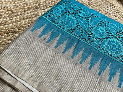 Sky Blue Saree with Beige Embroidery
