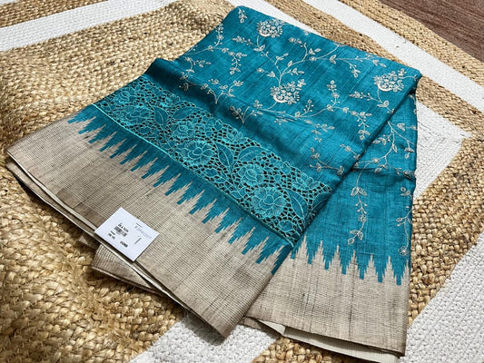 Sky Blue Saree with Beige Embroidery