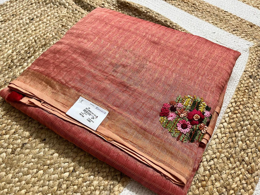 Peach Saree with French Knots