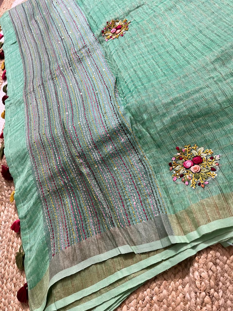 Pista Green Linen Tissue Saree