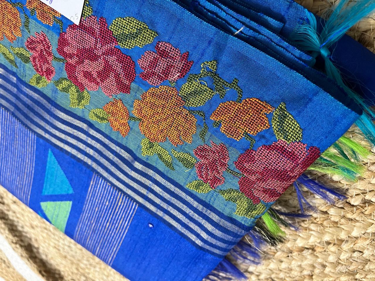 Peacock Blue Saree with Sky Borders