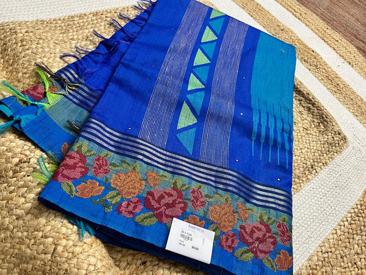 Peacock Blue Saree with Sky Borders