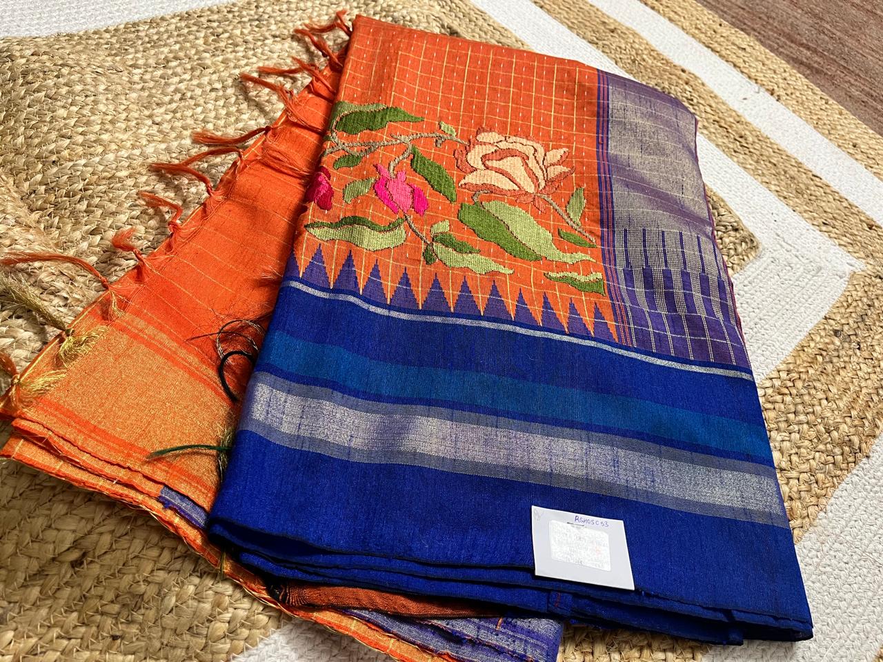 Orange Saree with Navy Borders