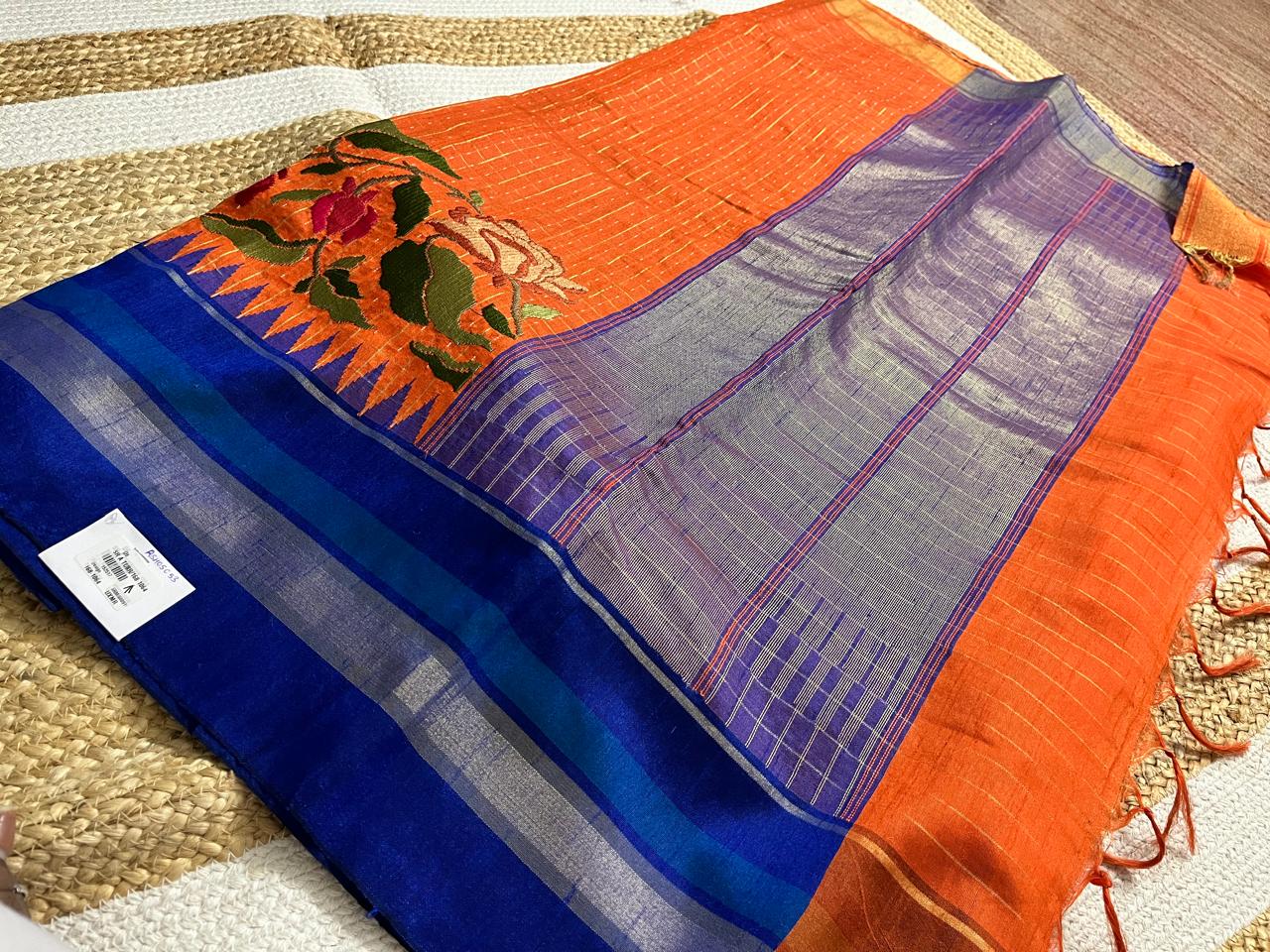 Orange Saree with Navy Borders
