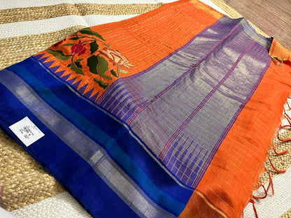 Orange Saree with Navy Borders
