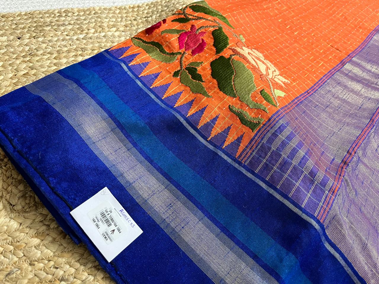 Orange Saree with Navy Borders