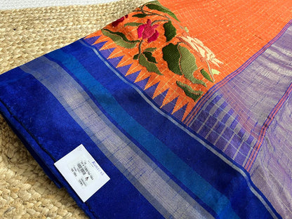 Orange Saree with Navy Borders
