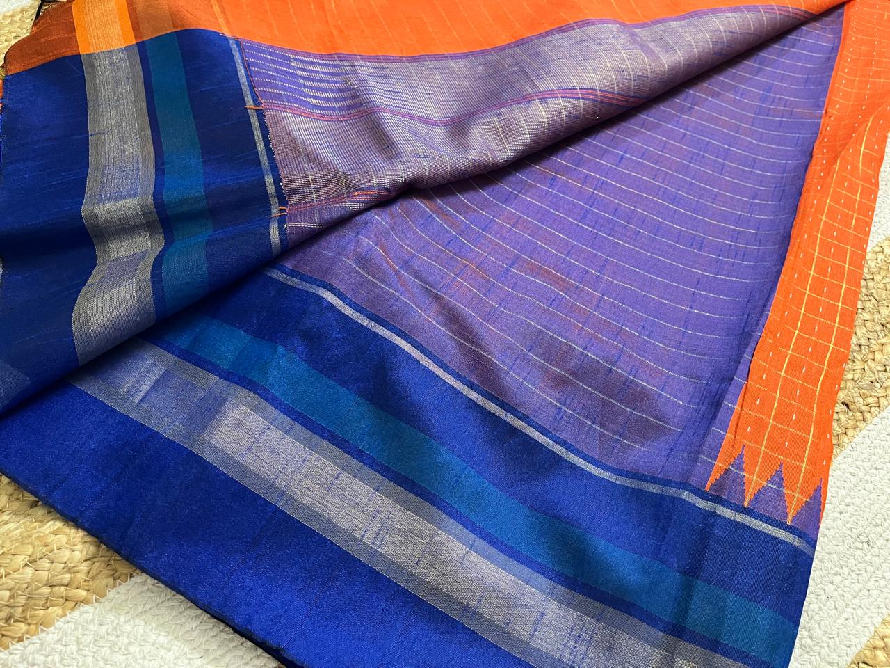 Orange Saree with Navy Borders