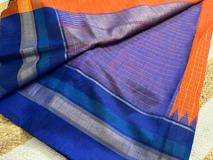 Orange Saree with Navy Borders