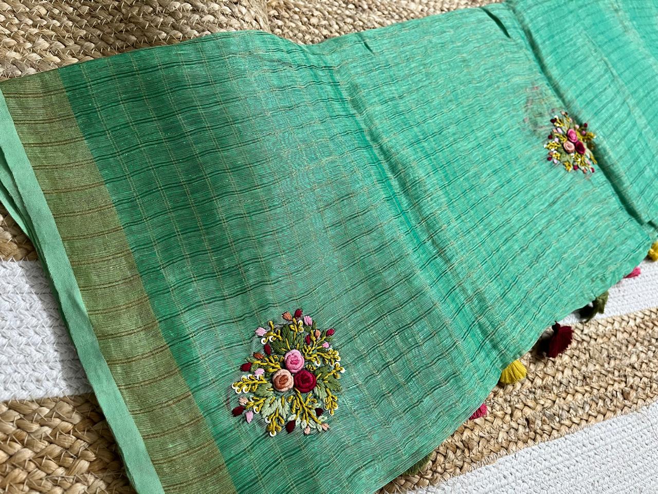 Pista Green Linen Tissue Saree