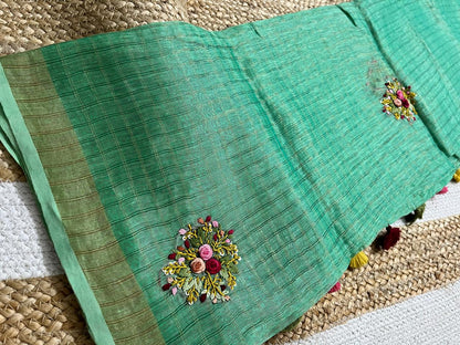 Pista Green Linen Tissue Saree