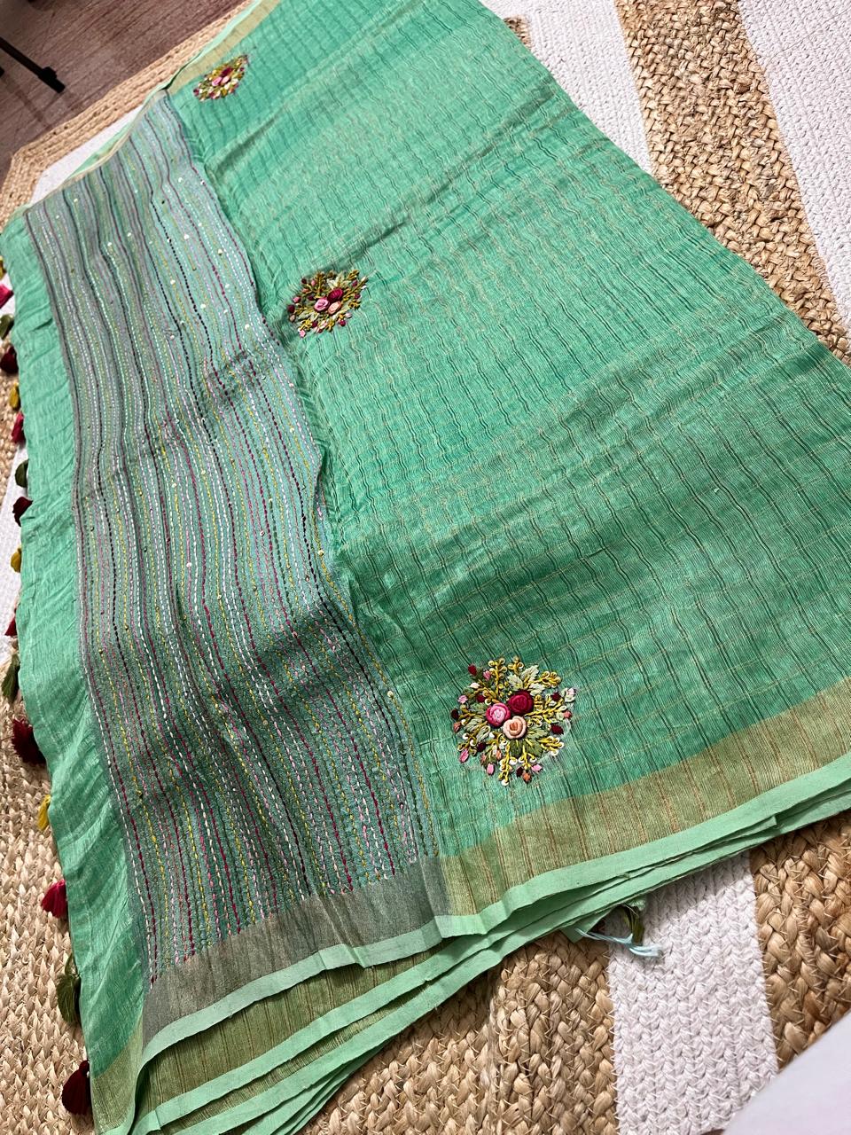 Pista Green Linen Tissue Saree