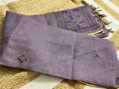 Lavender Linen Tissue Saree Elegance