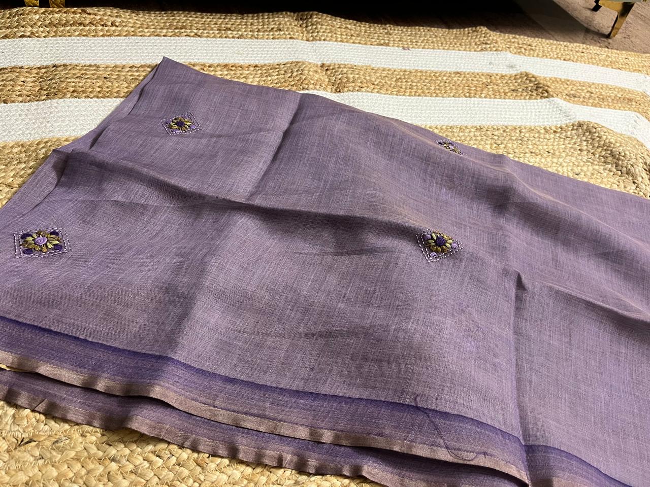 Lavender Linen Tissue Saree Elegance