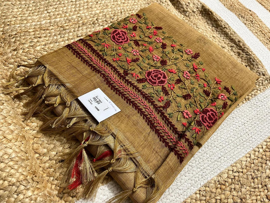 Golden Linen Tissue Saree Elegance