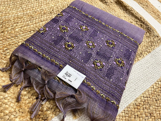 Lavender Linen Tissue Saree Elegance