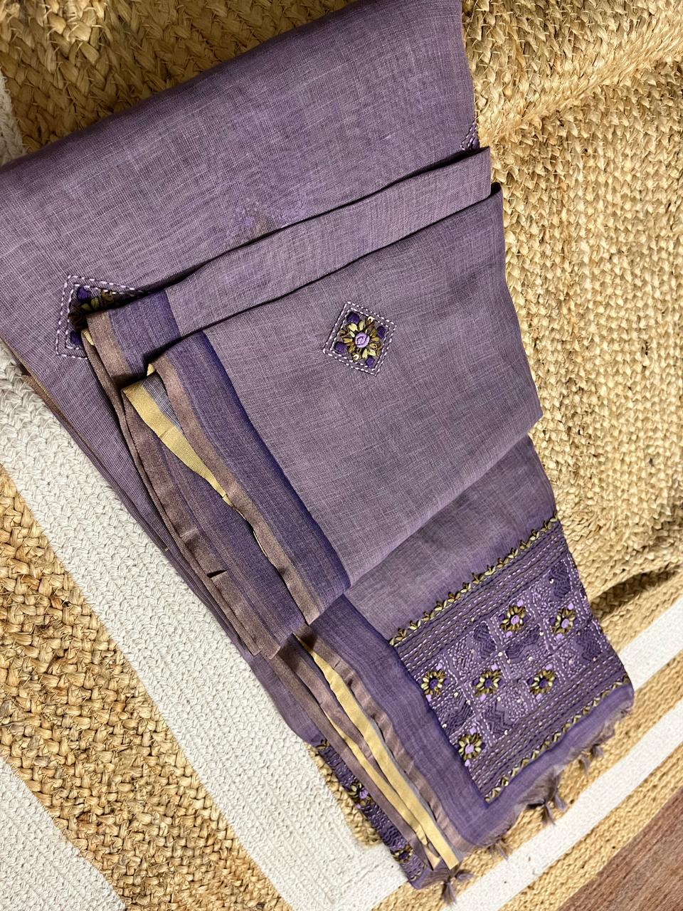 Lavender Linen Tissue Saree Elegance