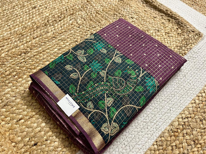 Elegant Brinjal Cotton Kalamkari Saree