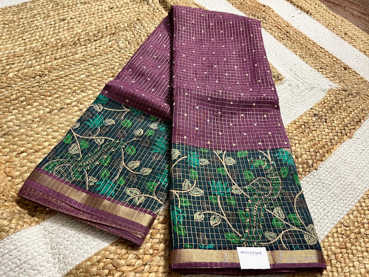 Elegant Brinjal Cotton Kalamkari Saree
