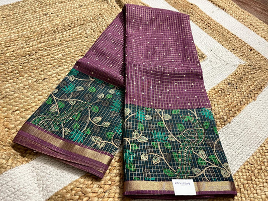 Elegant Brinjal Cotton Kalamkari Saree