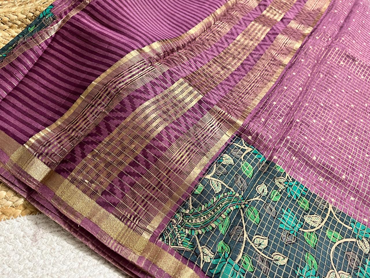 Elegant Brinjal Cotton Kalamkari Saree