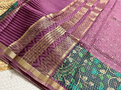 Elegant Brinjal Cotton Kalamkari Saree