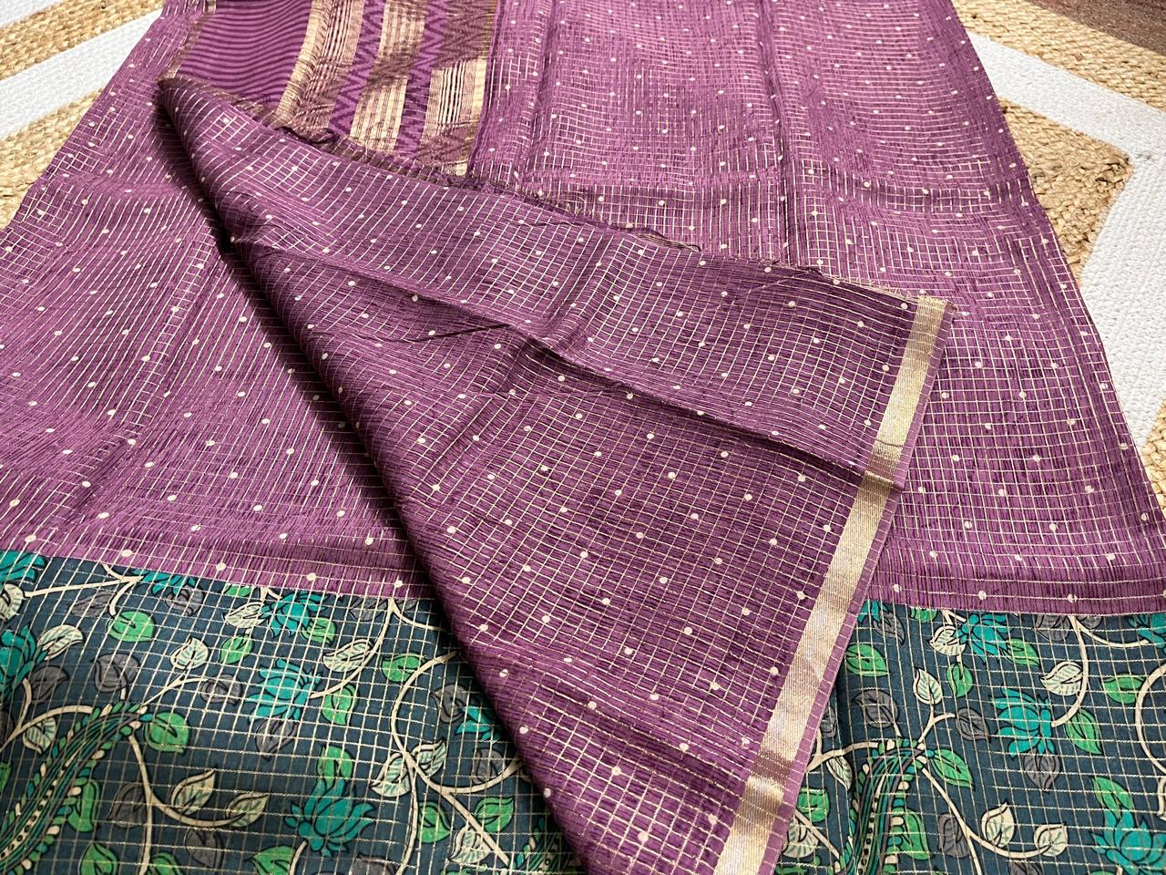 Elegant Brinjal Cotton Kalamkari Saree