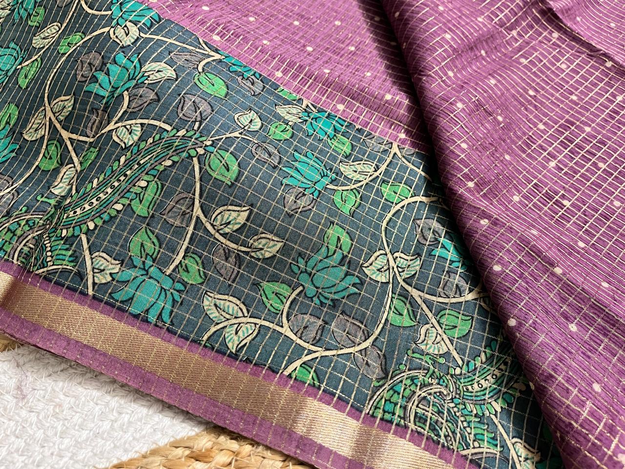 Elegant Brinjal Cotton Kalamkari Saree