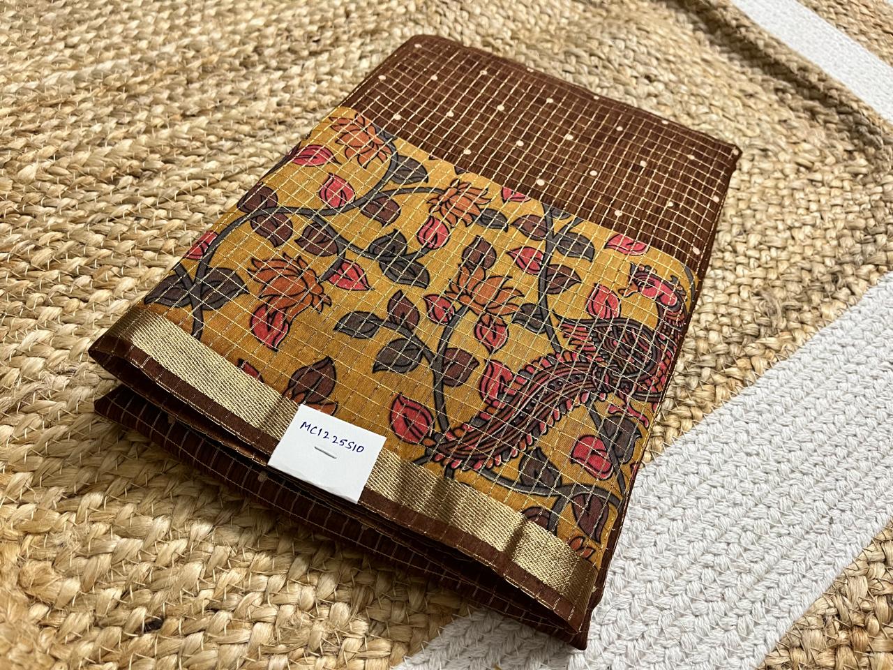 Brown Cotton Saree with Kalamkari