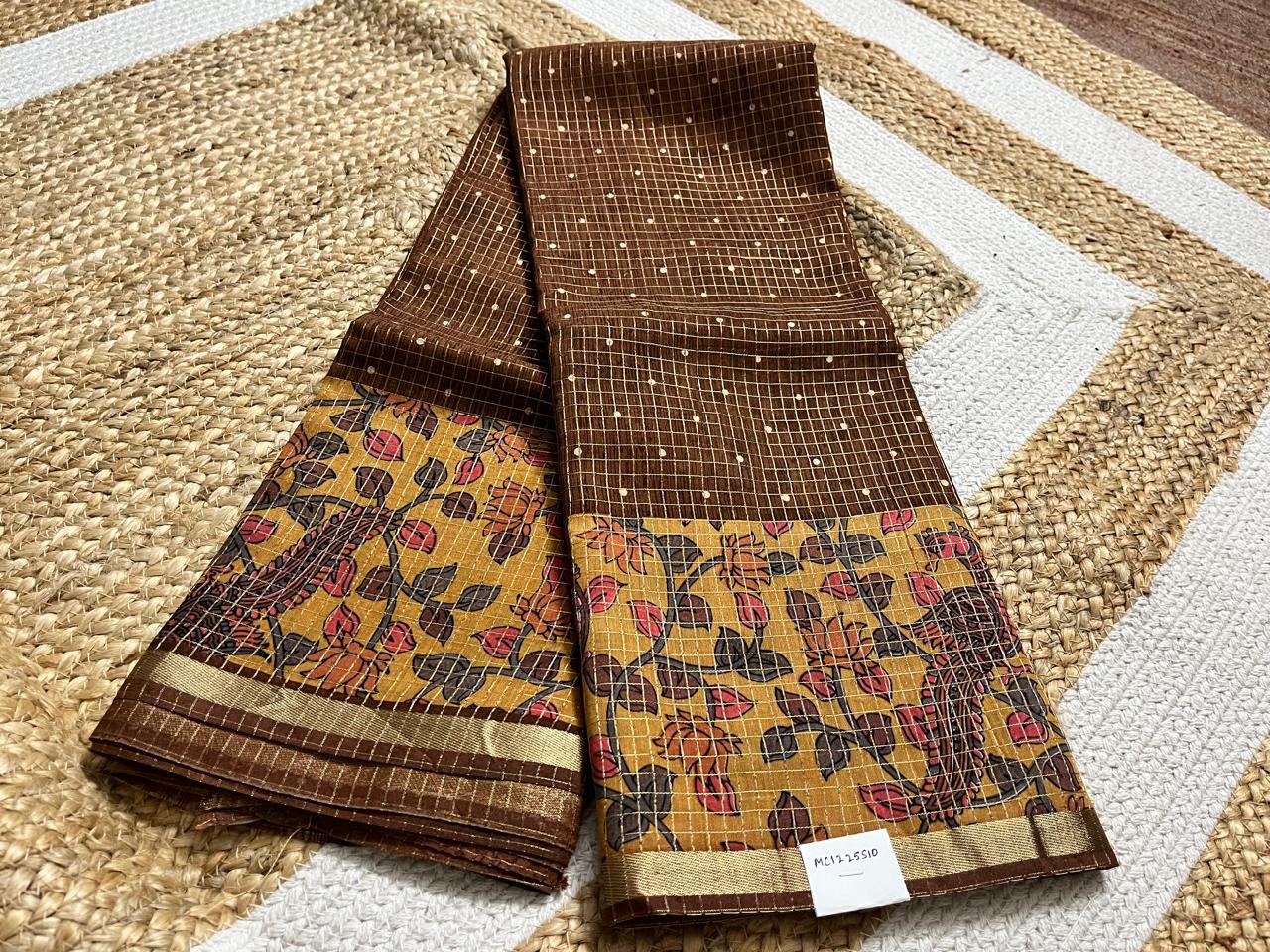 Brown Cotton Saree with Kalamkari