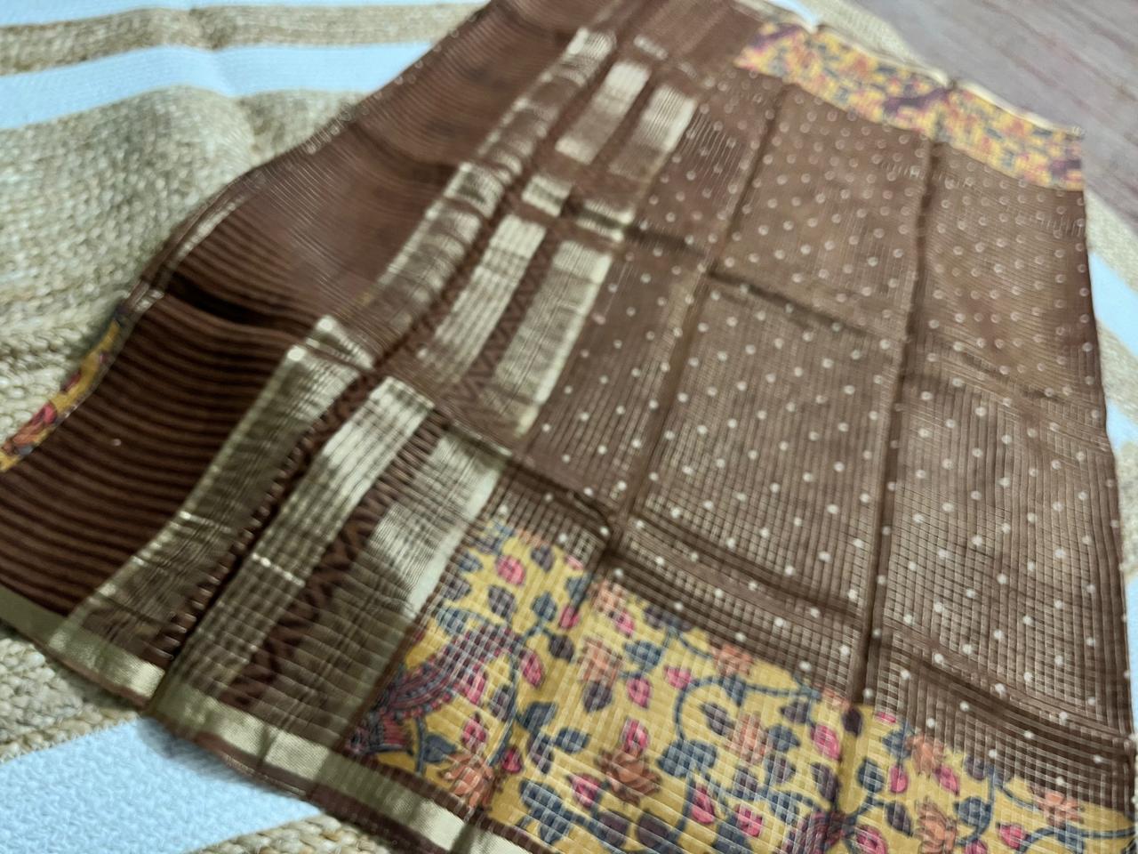 Brown Cotton Saree with Kalamkari