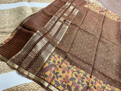 Brown Cotton Saree with Kalamkari