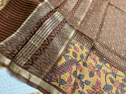 Brown Cotton Saree with Kalamkari