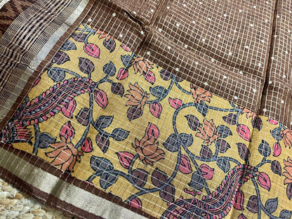 Brown Cotton Saree with Kalamkari