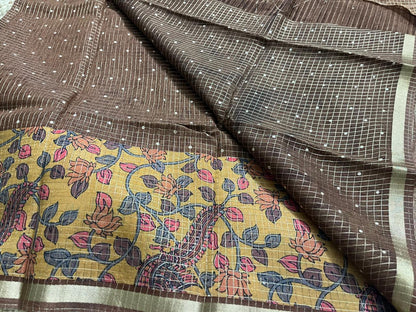 Brown Cotton Saree with Kalamkari