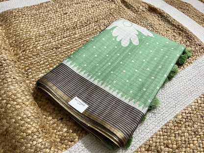 Pista Green Semi Tussar Elegance