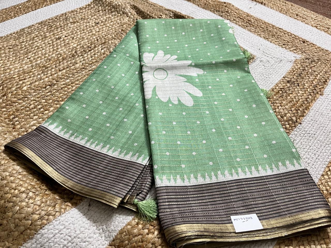 Pista Green Semi Tussar Elegance