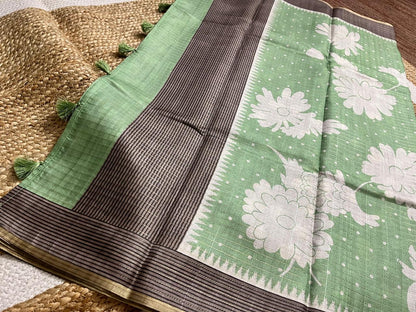 Pista Green Semi Tussar Elegance