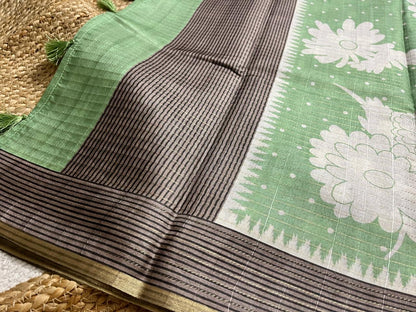 Pista Green Semi Tussar Elegance