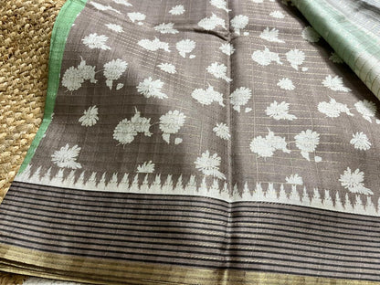 Pista Green Semi Tussar Elegance