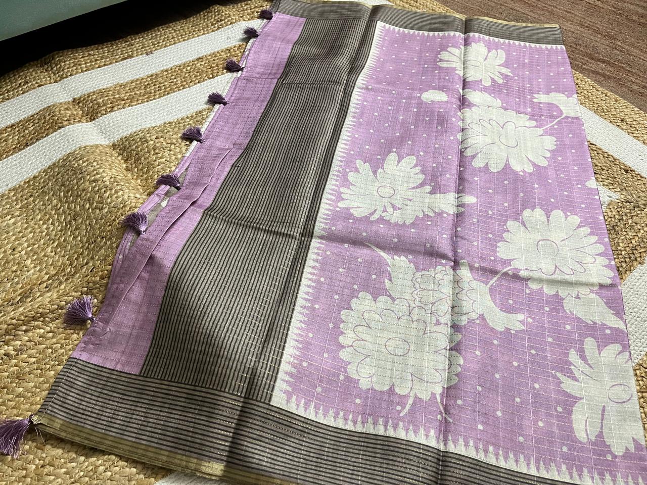 Lavender Semi Tussar Saree Elegance