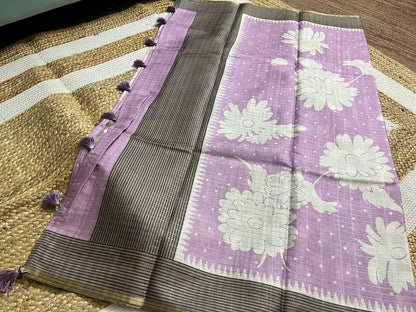 Lavender Semi Tussar Saree Elegance