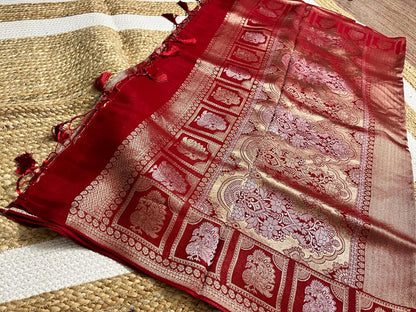 Red Banaras Saree with Golden Brocade
