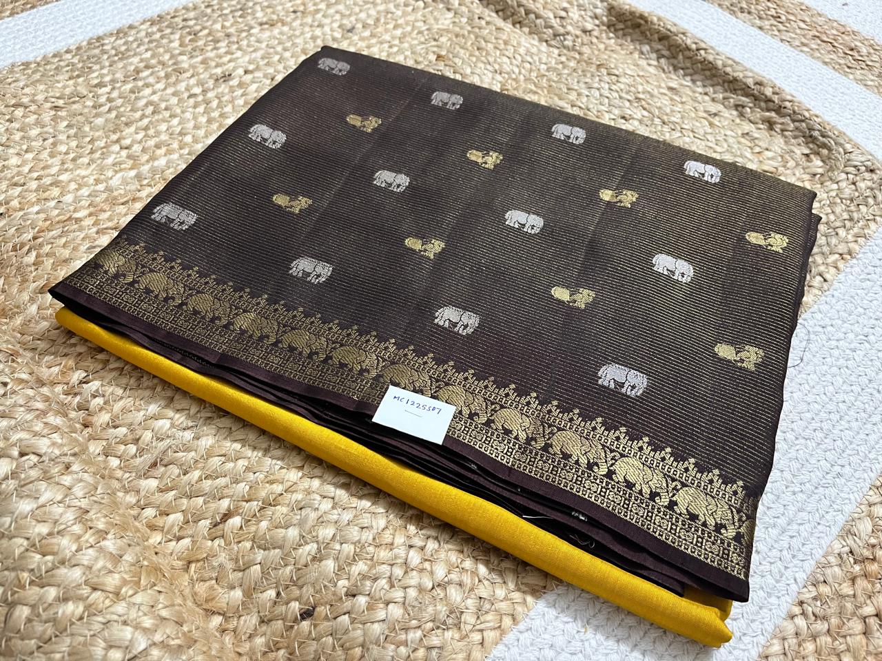 Elegant Mustard Saree with Coffee Borders