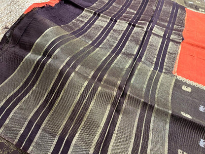 Rust Saree with Coffee Elephant Borders